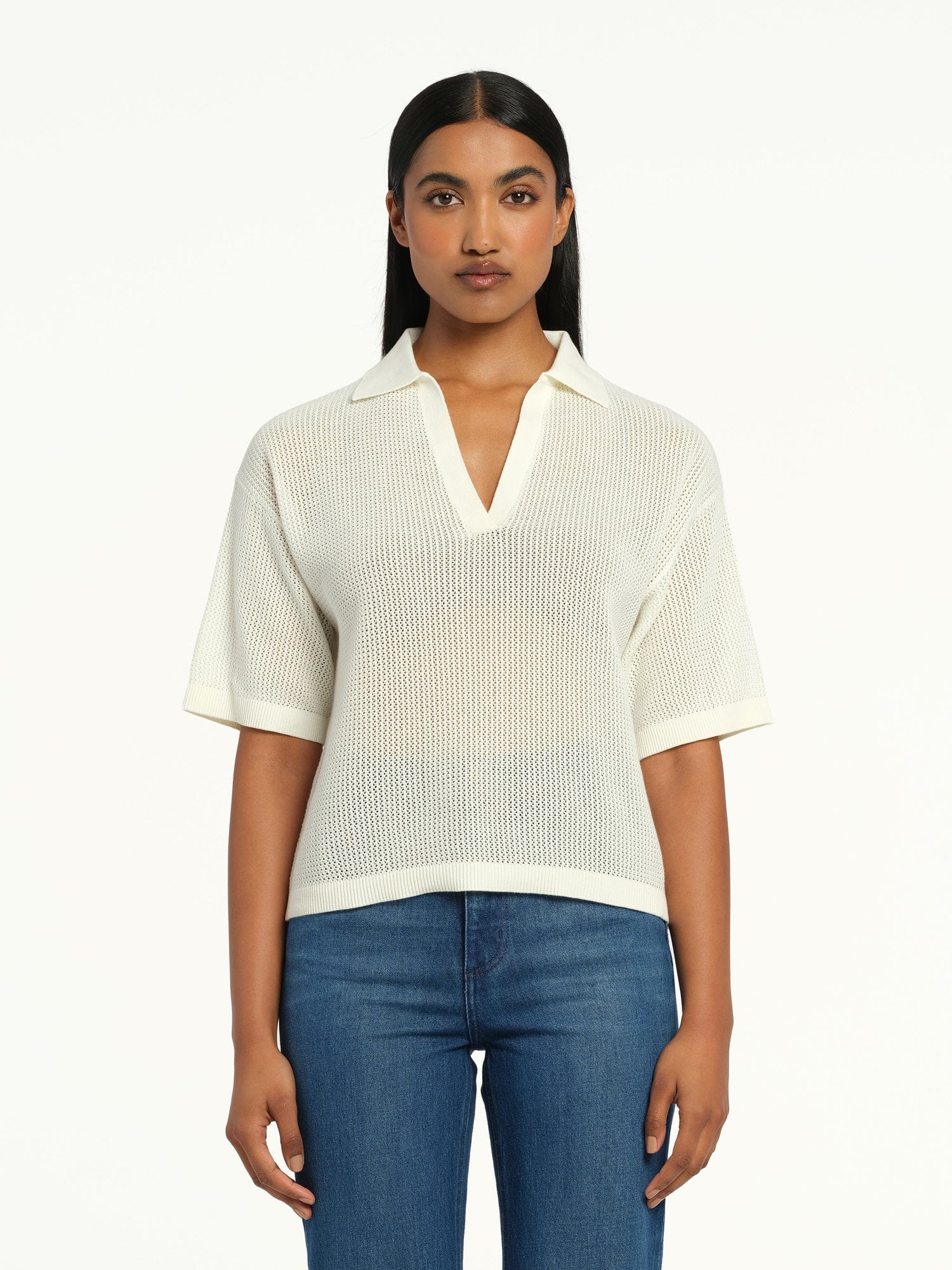 Helen Open Knit Polo Ivory