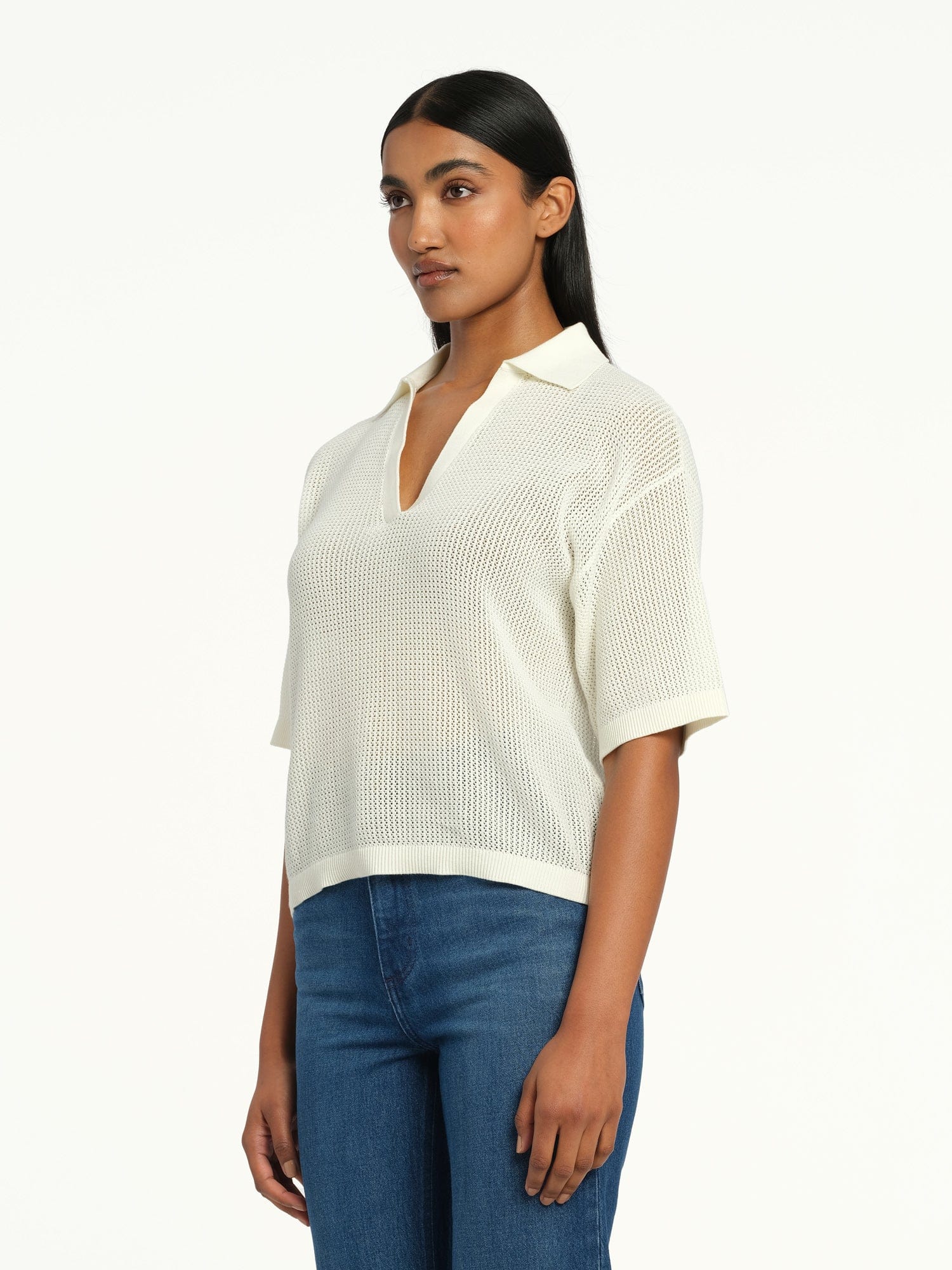 Helen Open Knit Polo Ivory