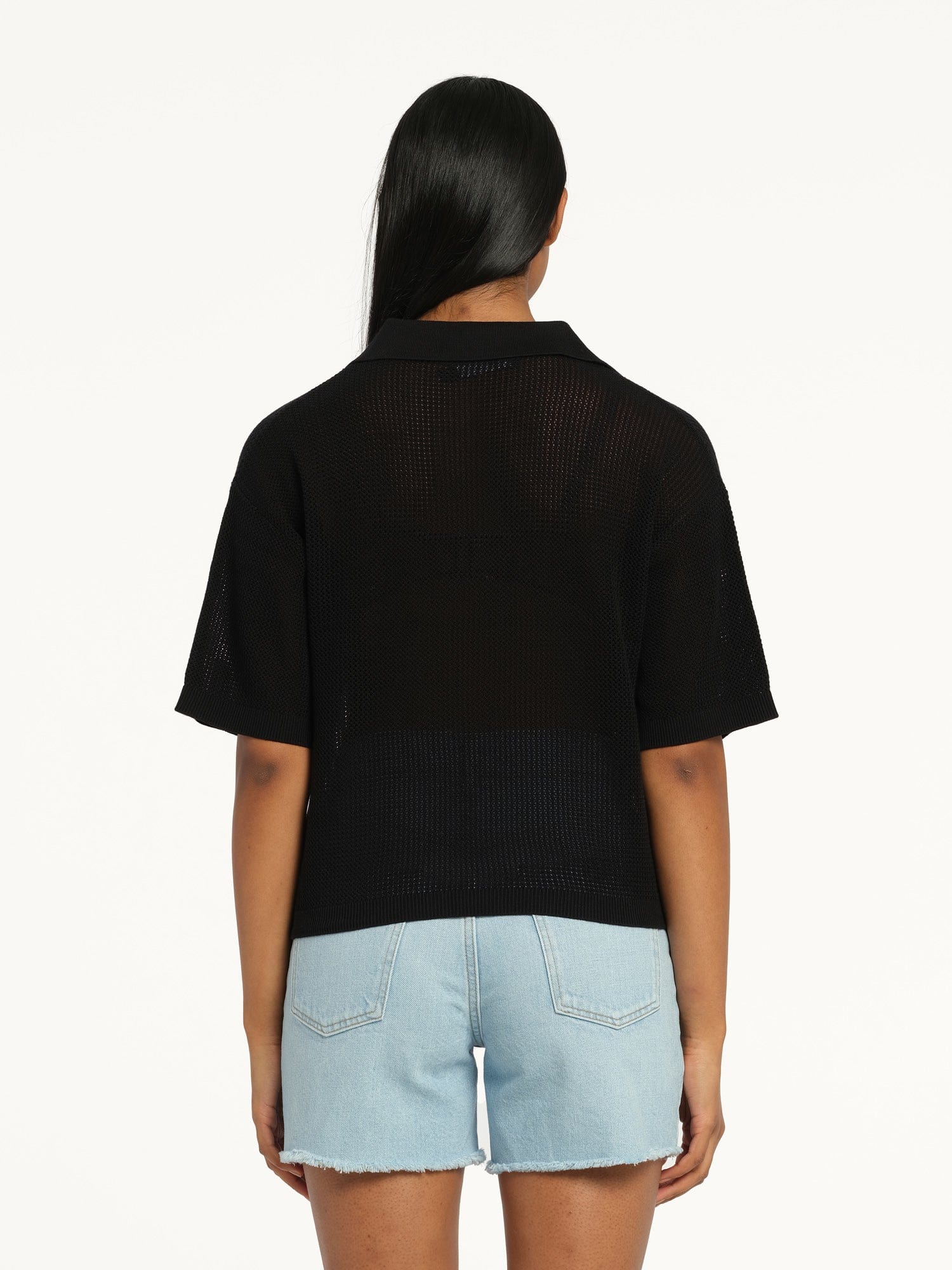 Helen Open Knit Polo Black