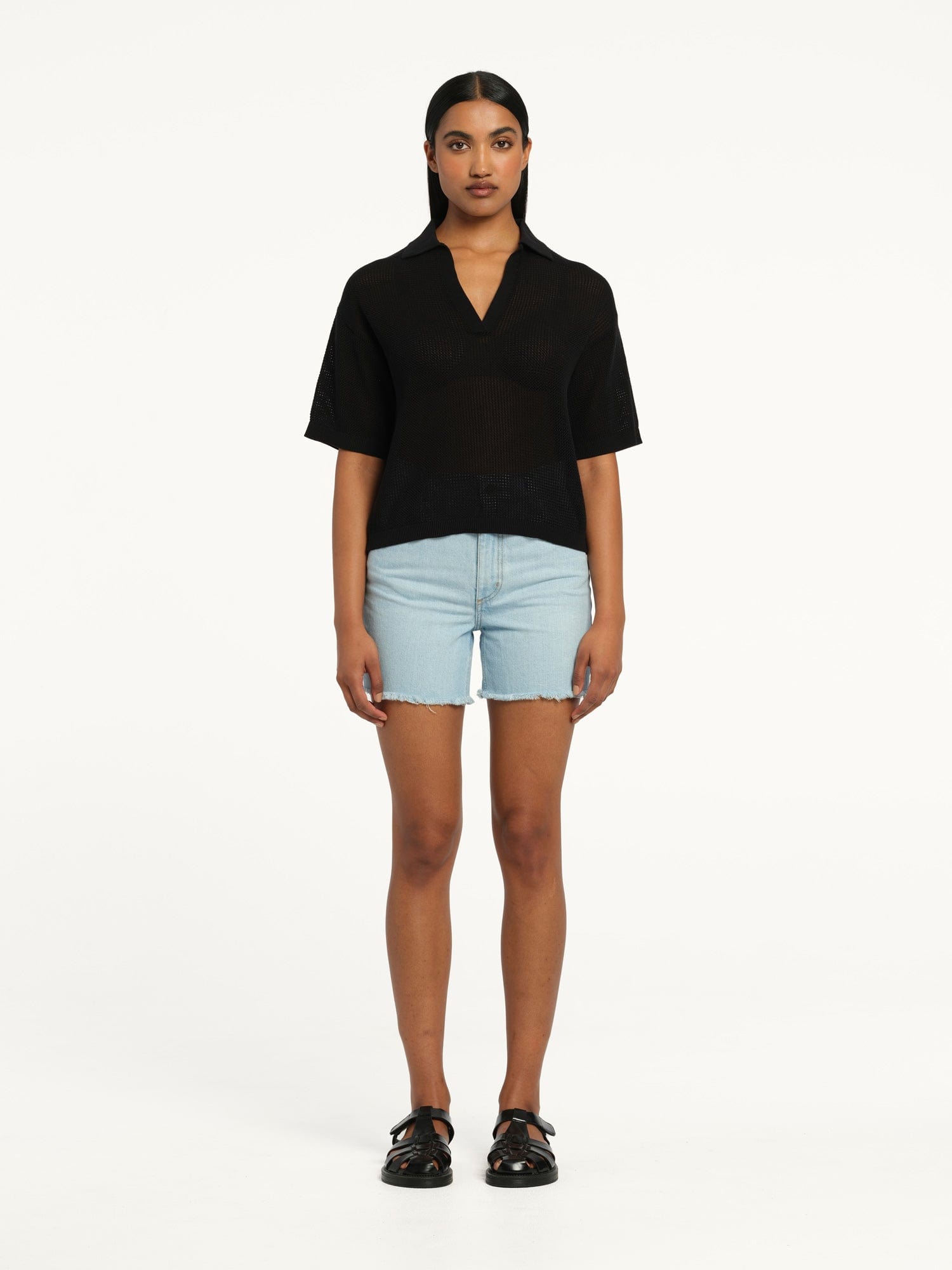 Helen Open Knit Polo Black