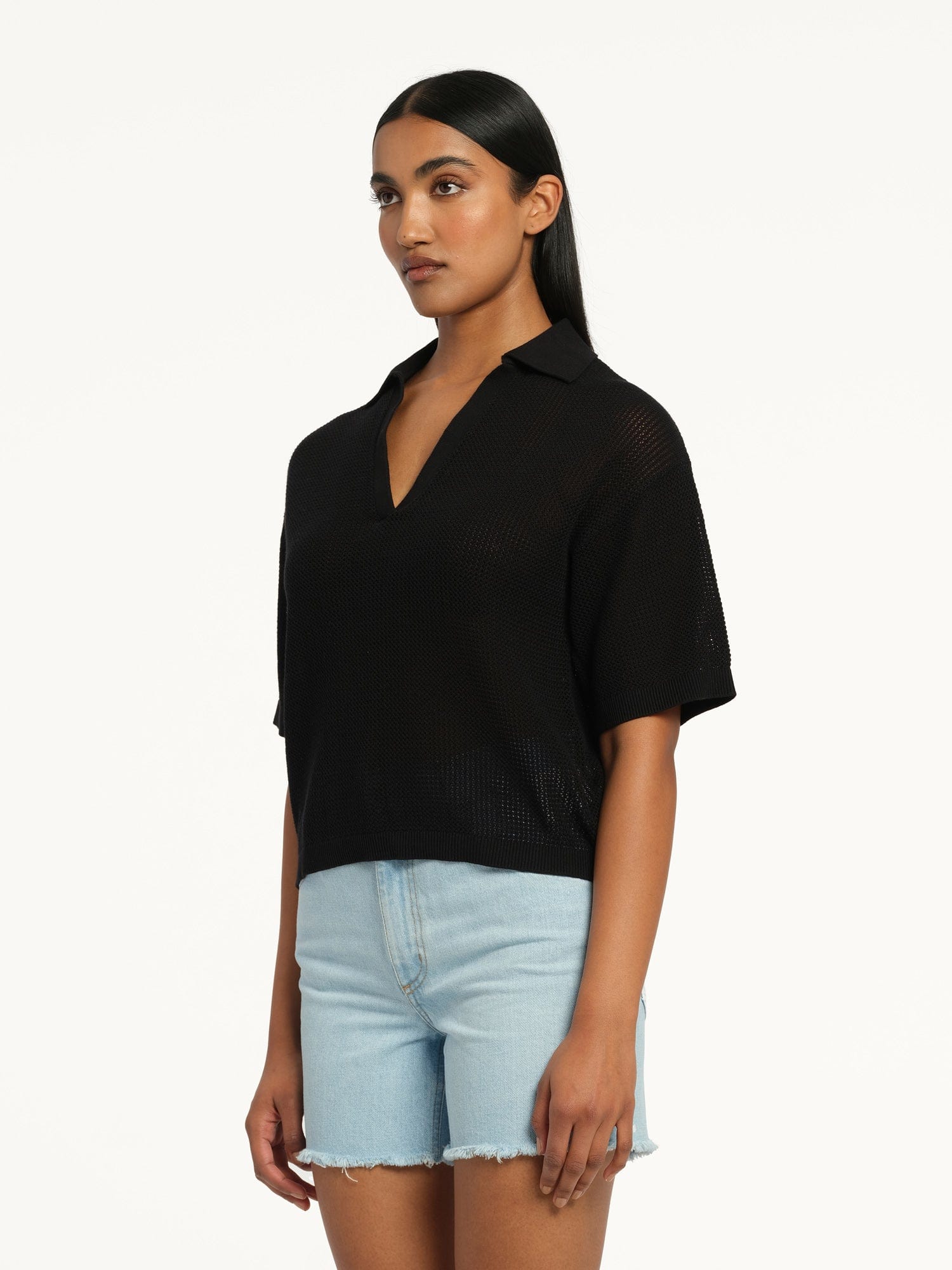 Helen Open Knit Polo Black