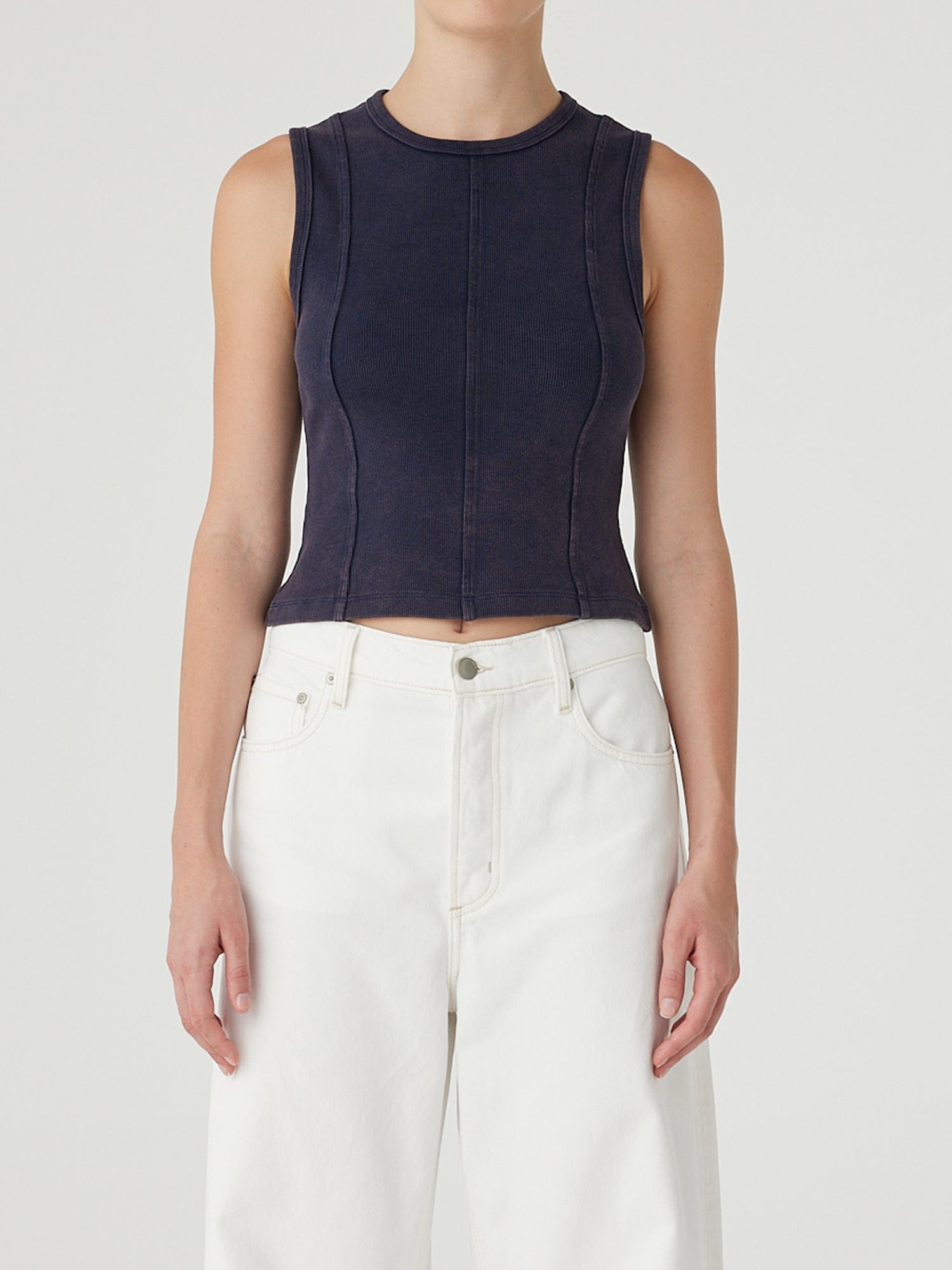 Panelled Rib Tank Smokey Blue