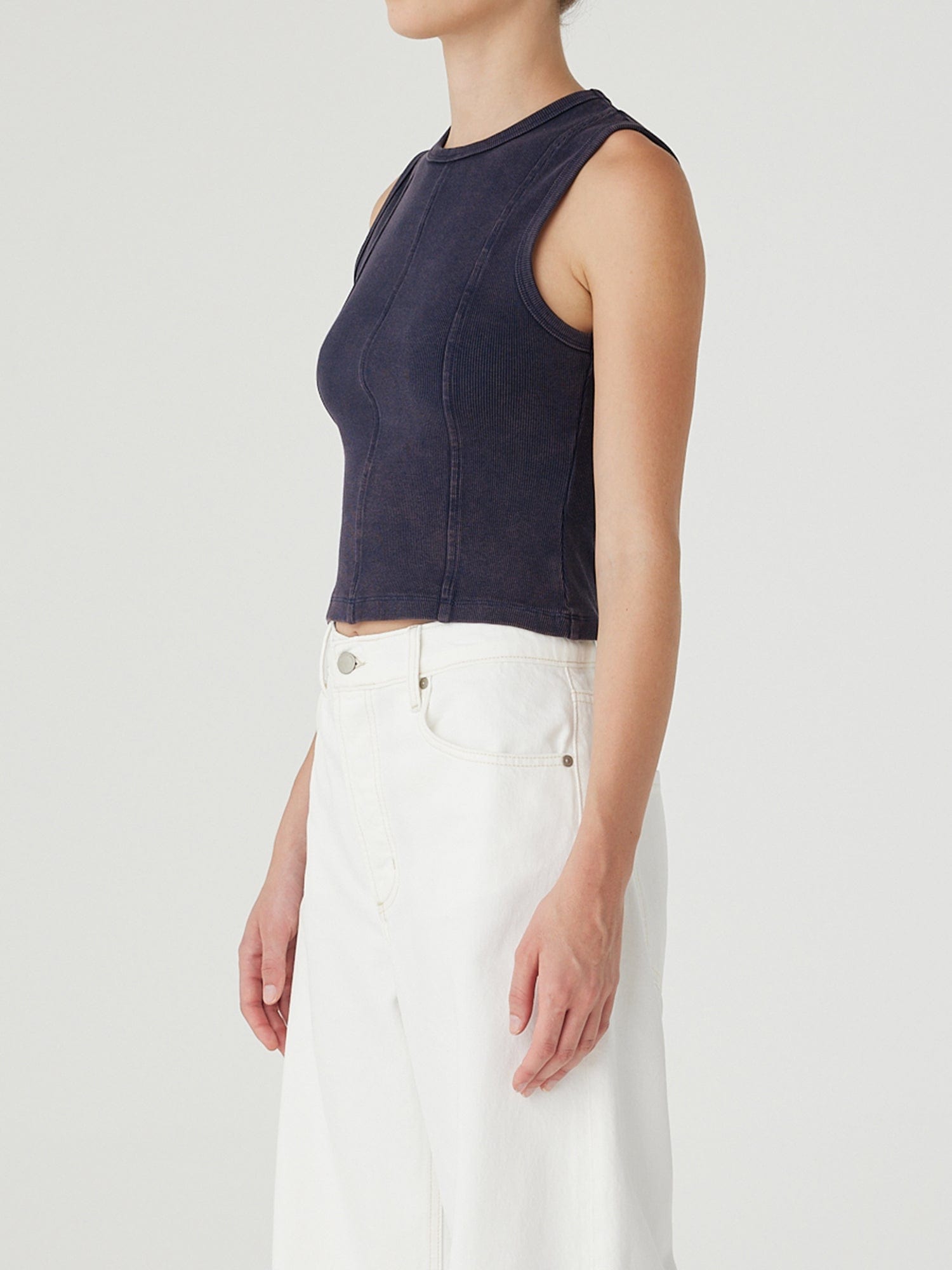 Panelled Rib Tank Smokey Blue