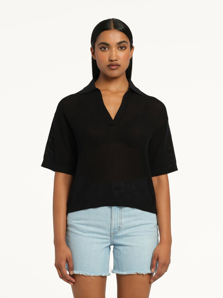 Helen Open Knit Polo Black