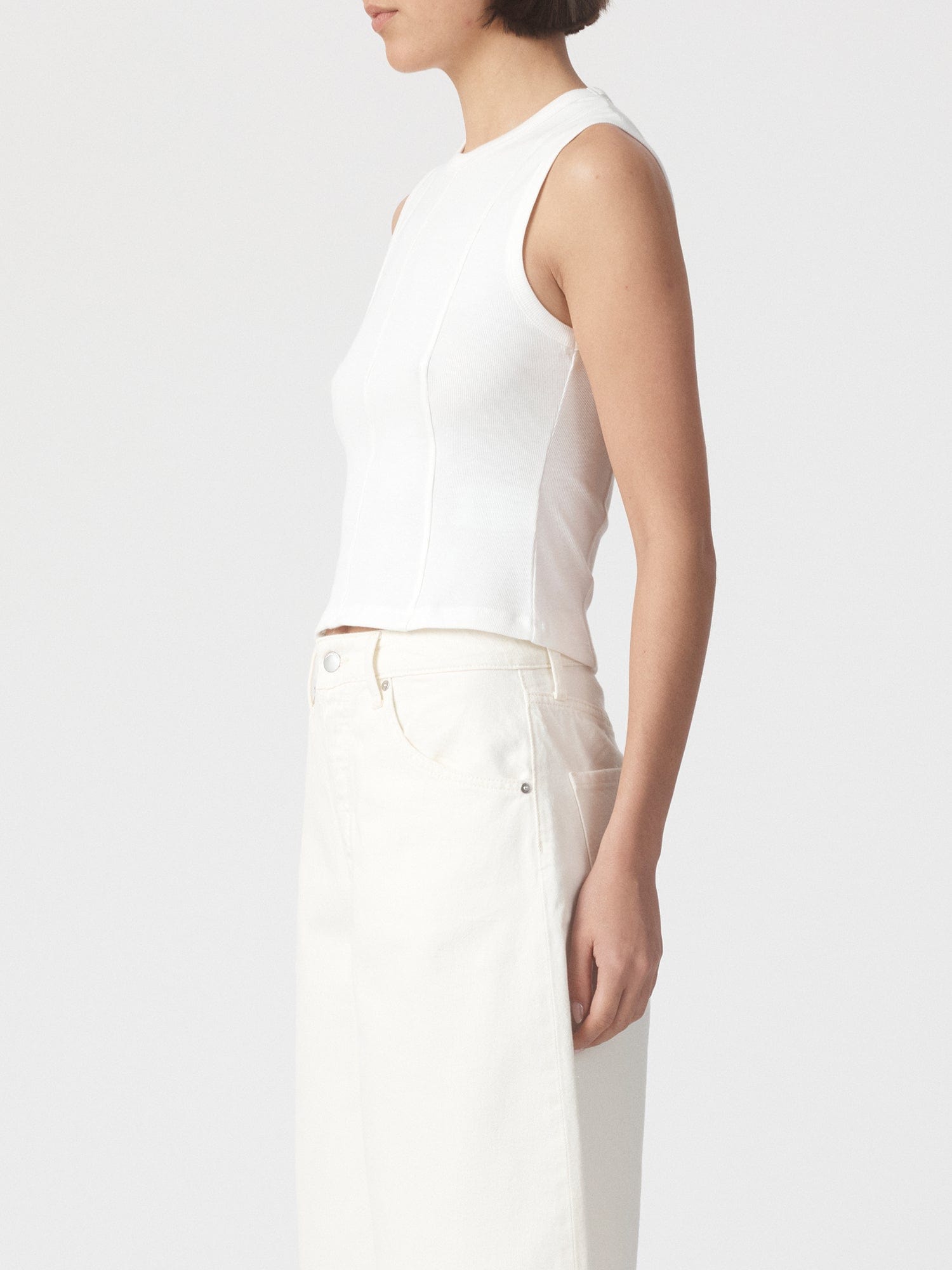 Panelled Rib Tank Ecru