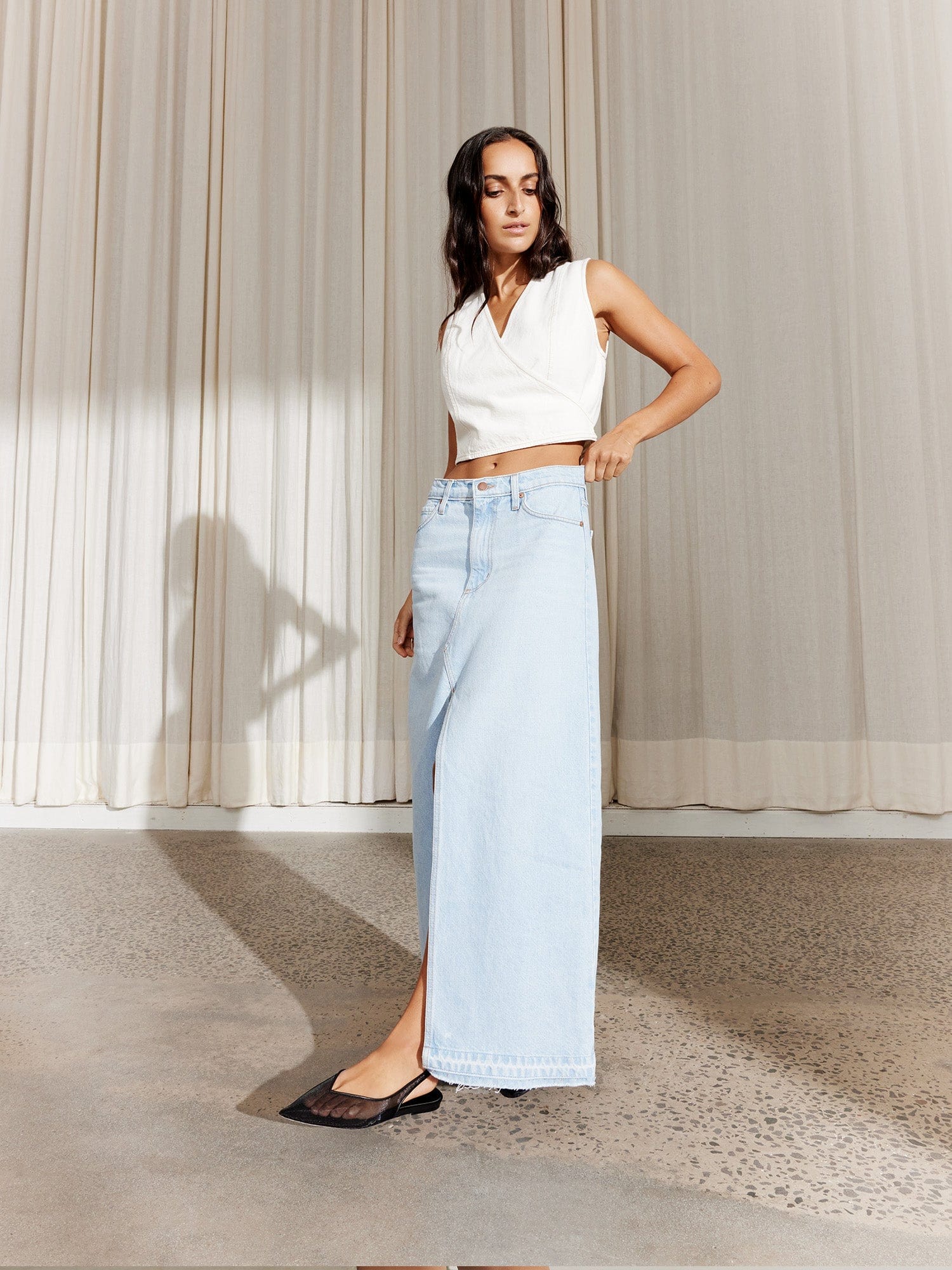 Roxanne Skirt Soft Sky | Linen Denim