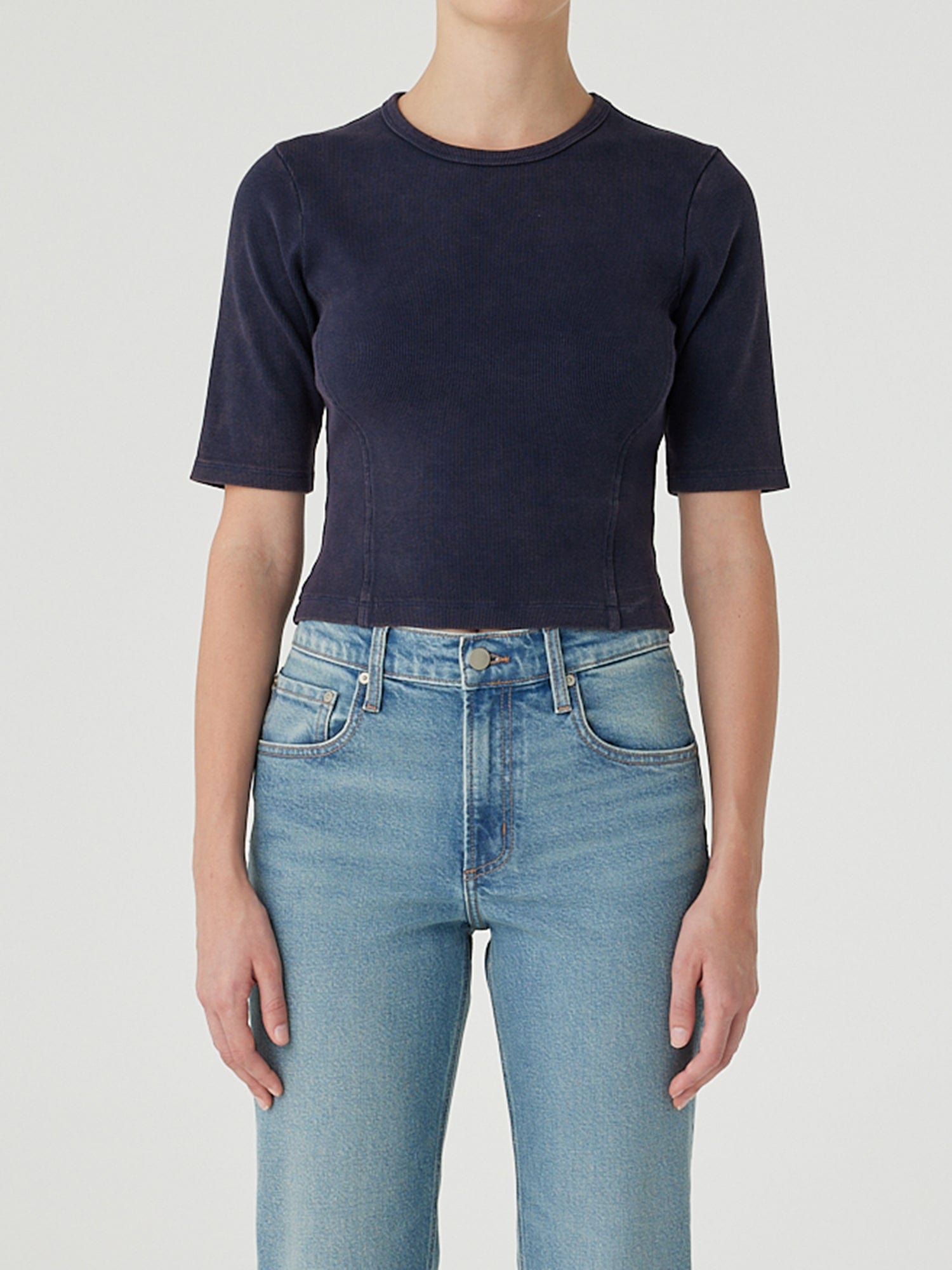 Panelled Rib Tee Smokey Blue