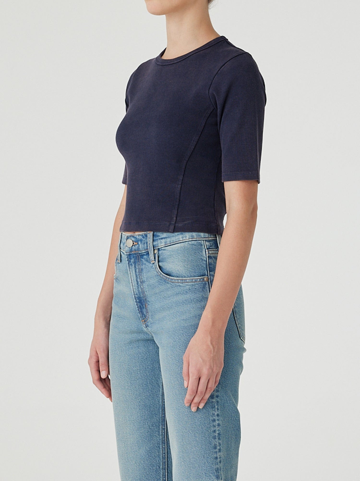 Panelled Rib Tee Smokey Blue